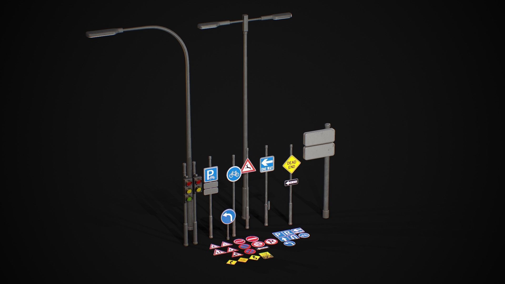 Street Sign Traffic Light Signal Low-poly 3D model_6