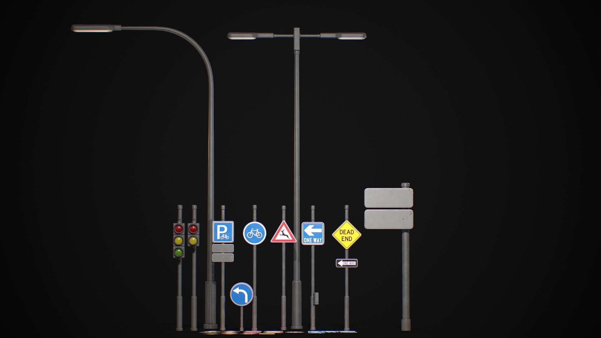 Street Sign Traffic Light Signal Low-poly 3D model_5