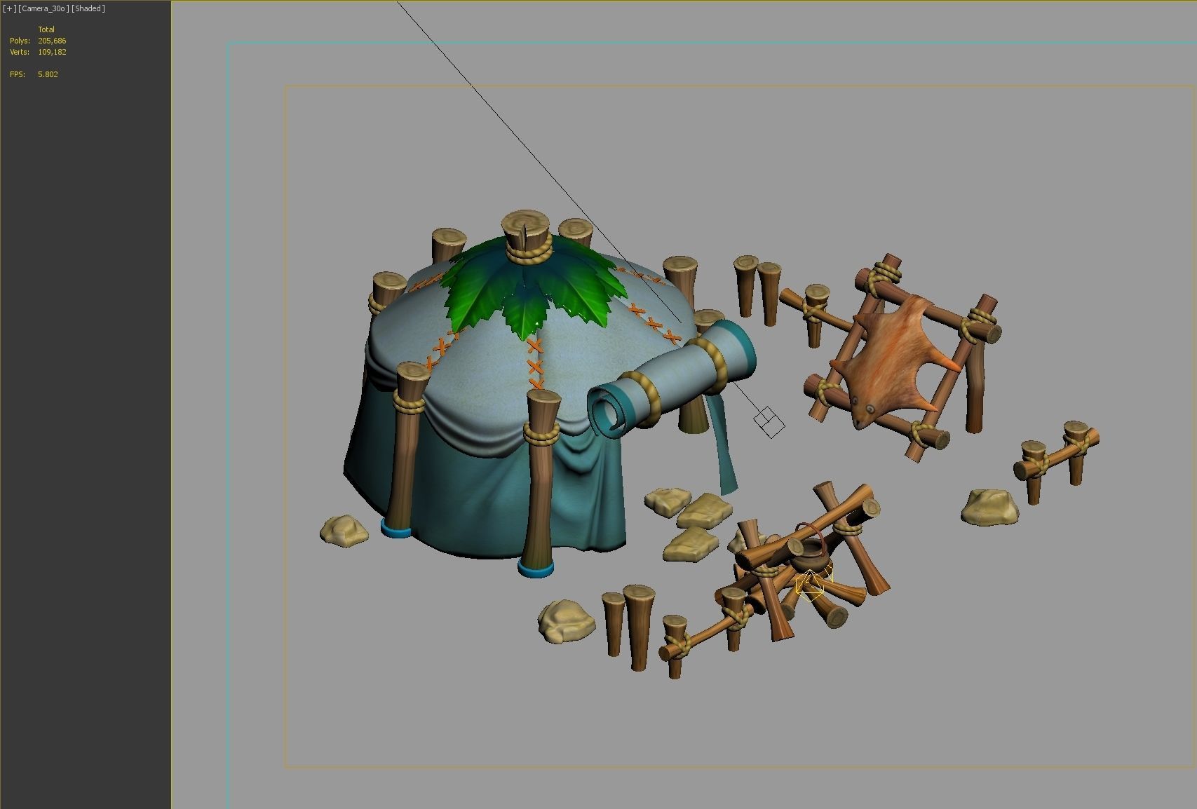 tent cartoon 3D model_2