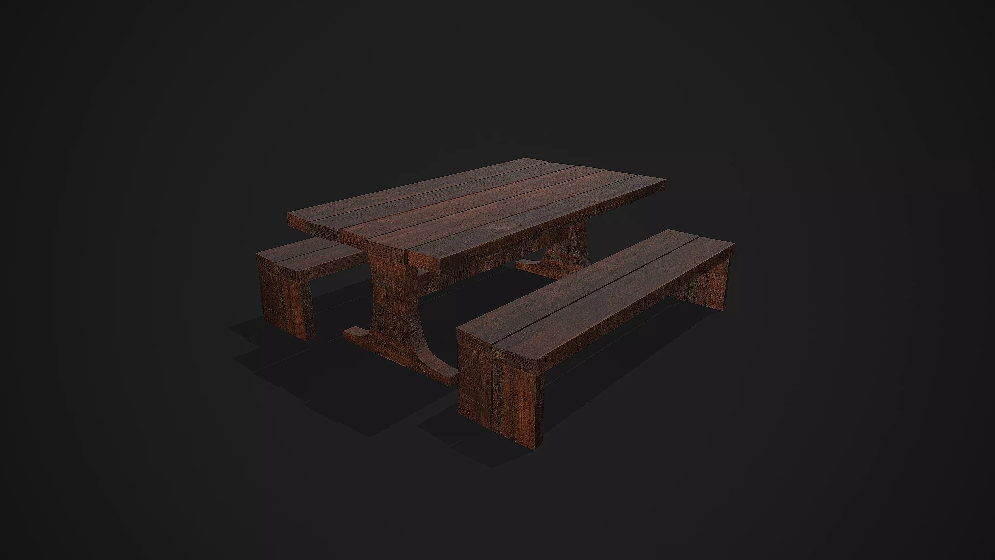 Medieval Dining Table - Chair Low-poly 3D model_0
