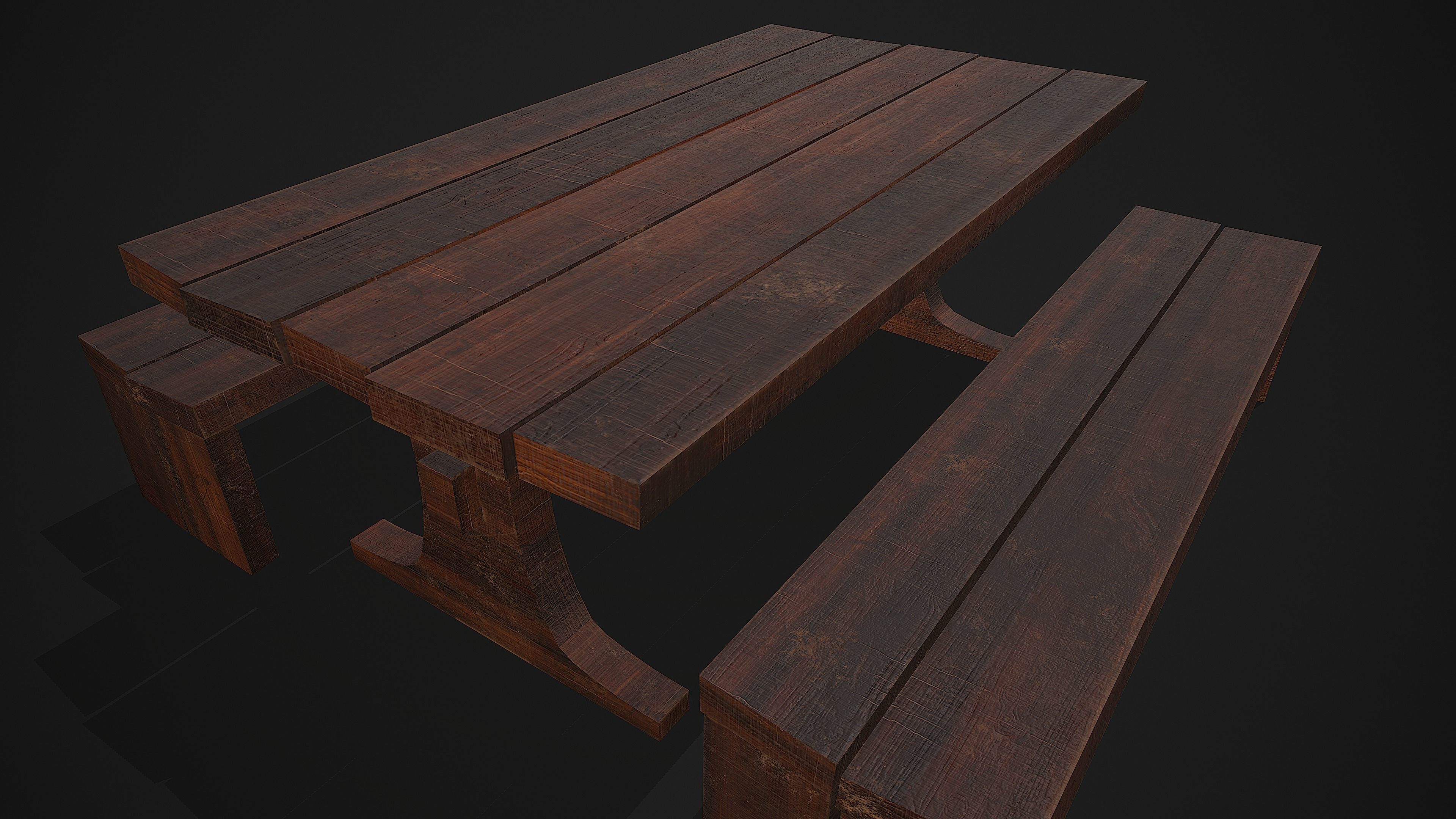 Medieval Dining Table - Chair Low-poly 3D model_1