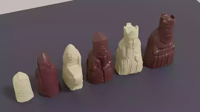 3D printable Medieval Chess Set Pieces OBJ 3MF Blender 3D print model