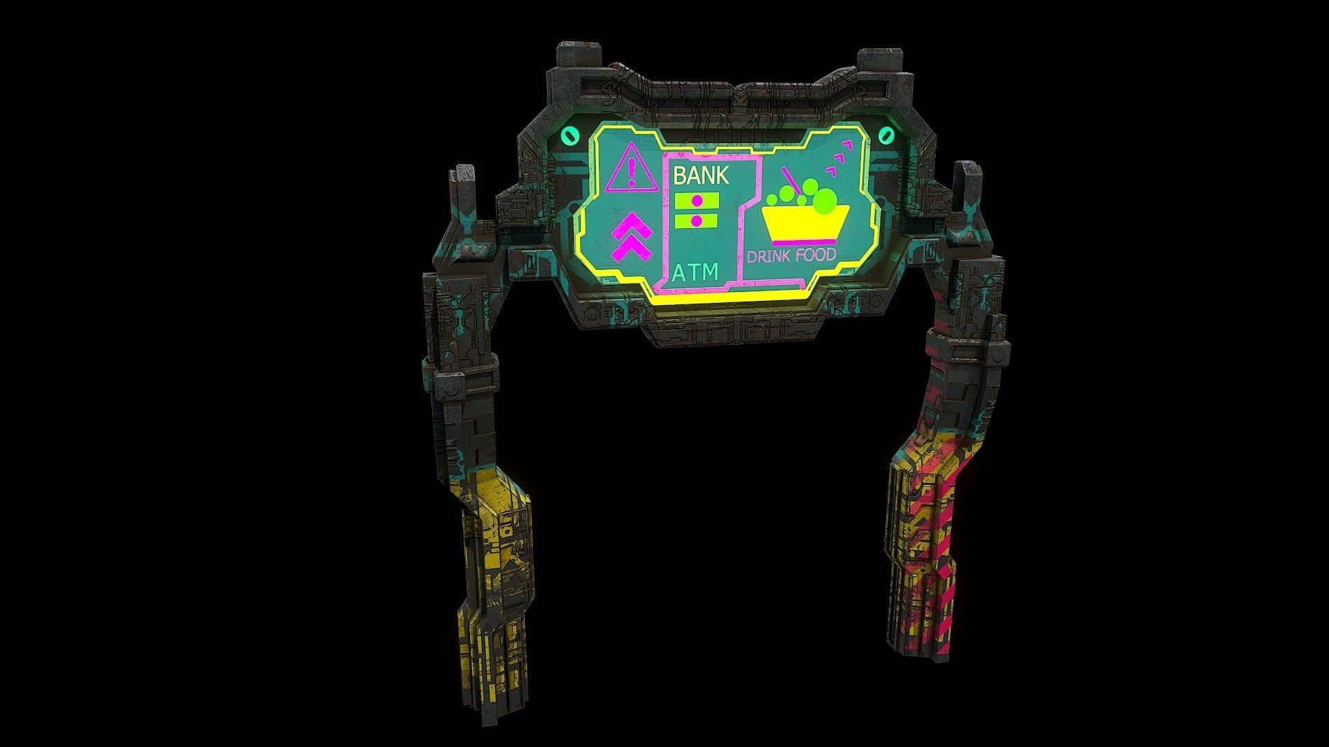 Low poly cyberpunk banner with pillars