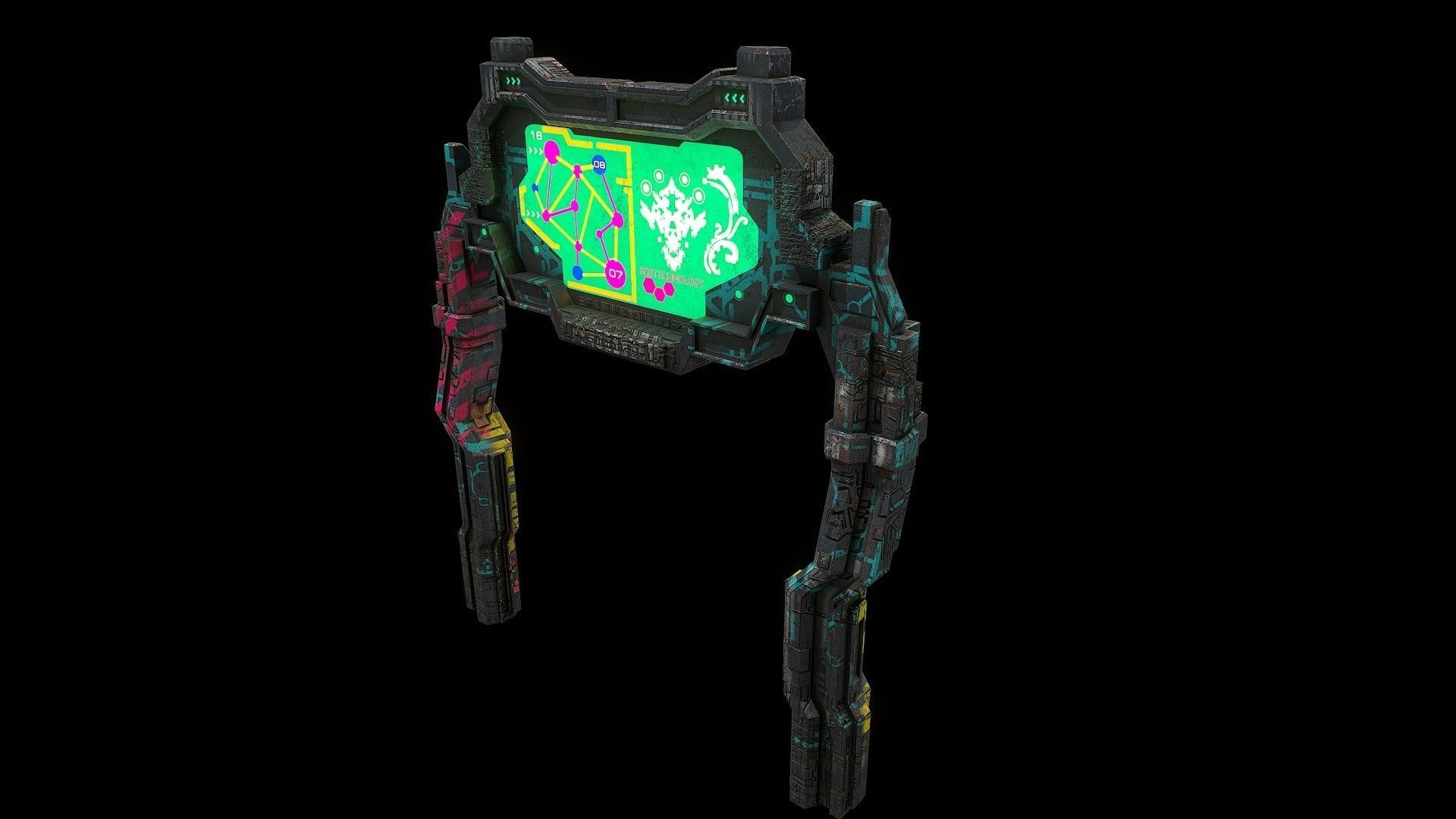 Low poly cyberpunk banner with pillars Low-poly 3D model_5