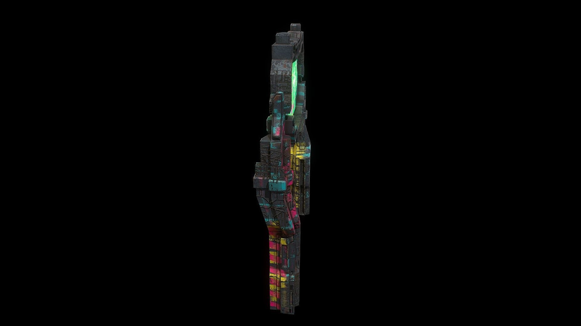 Low poly cyberpunk banner with pillars Low-poly 3D model_2