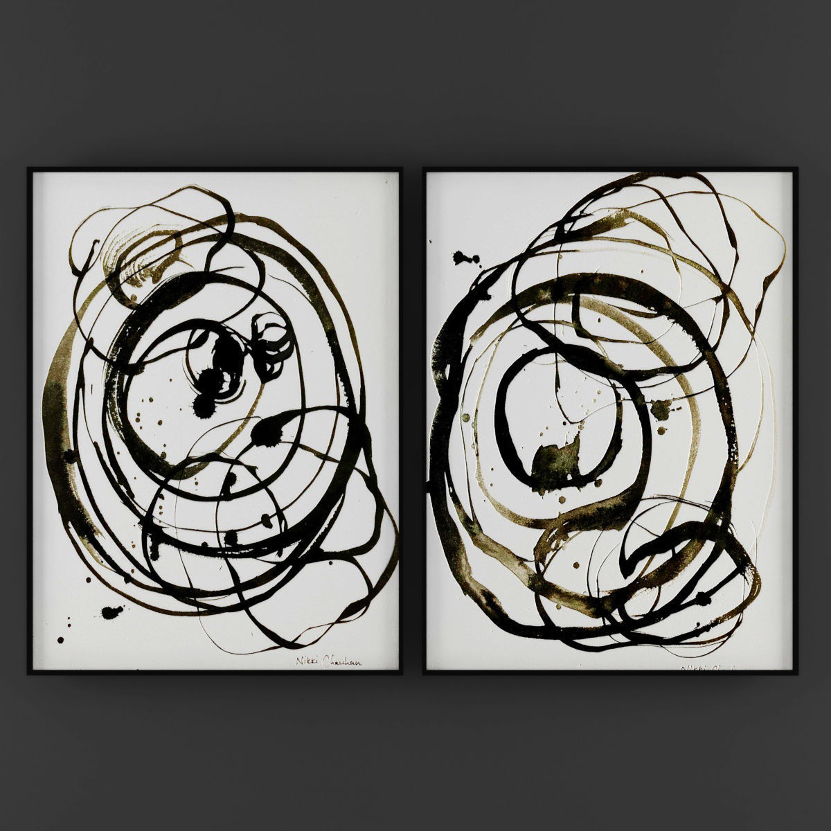 Art56 three abstract art prints hanging on wall Low-poly 3D model_1