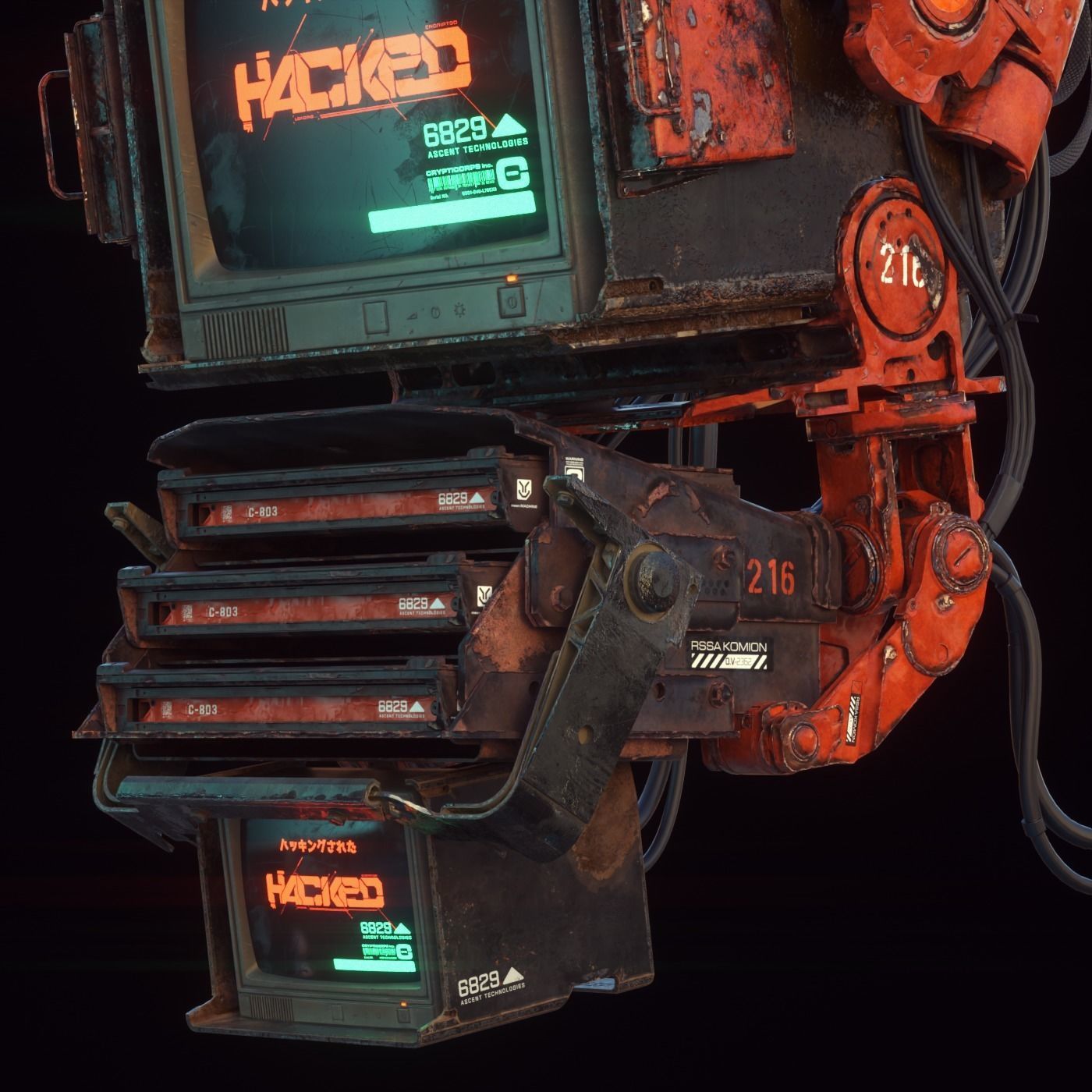Cyberpunk Hacker Terminal V2 Low-poly 3D model_2