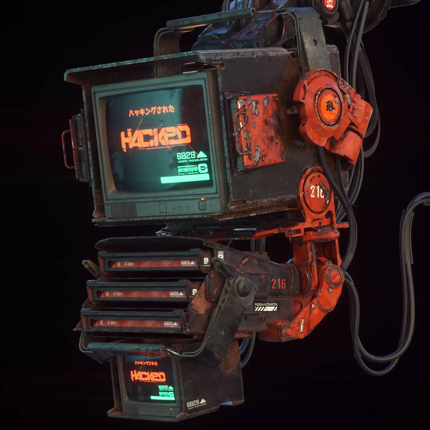 Cyberpunk Hacker Terminal V2 Low-poly 3D model_0