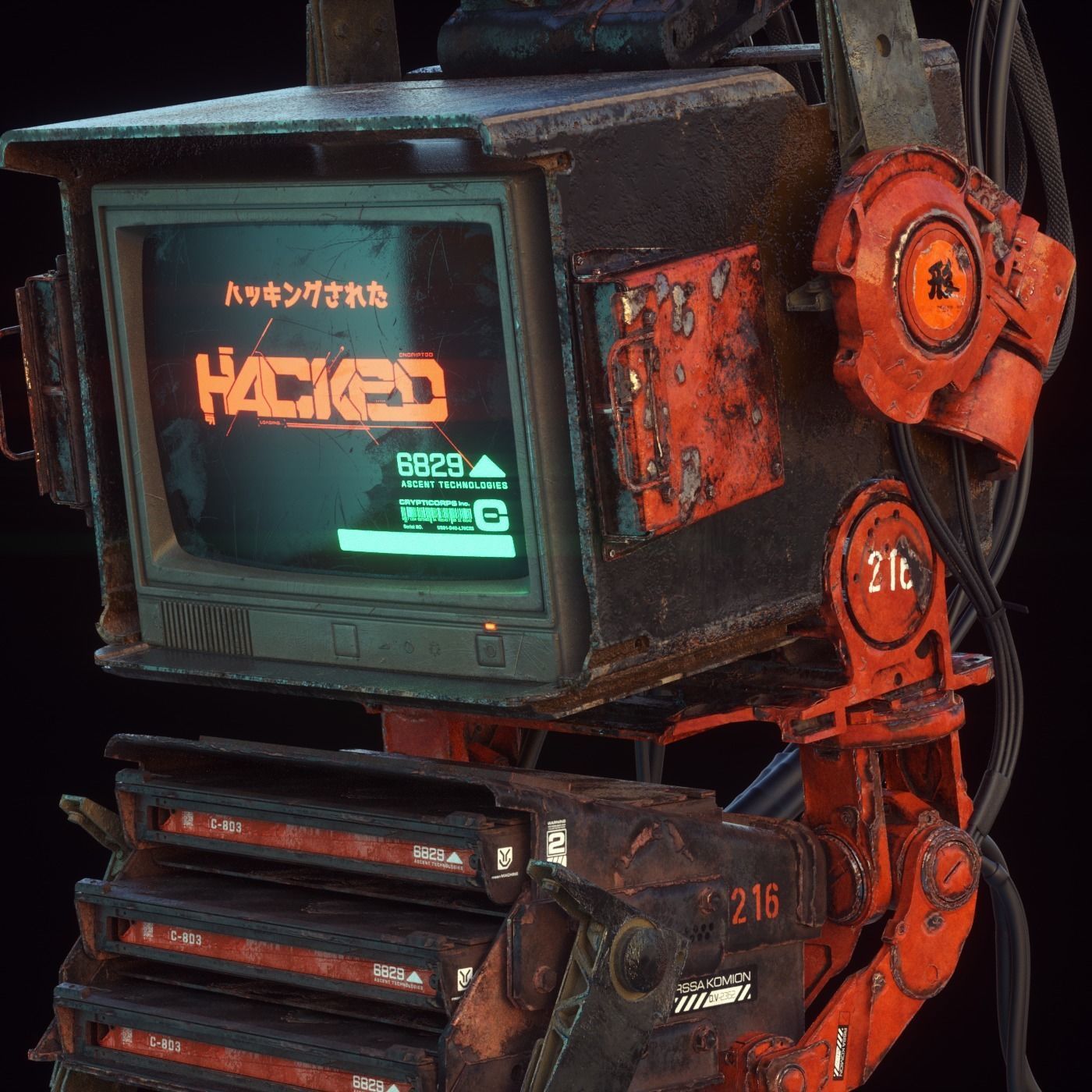 Cyberpunk Hacker Terminal V2 Low-poly 3D model_1