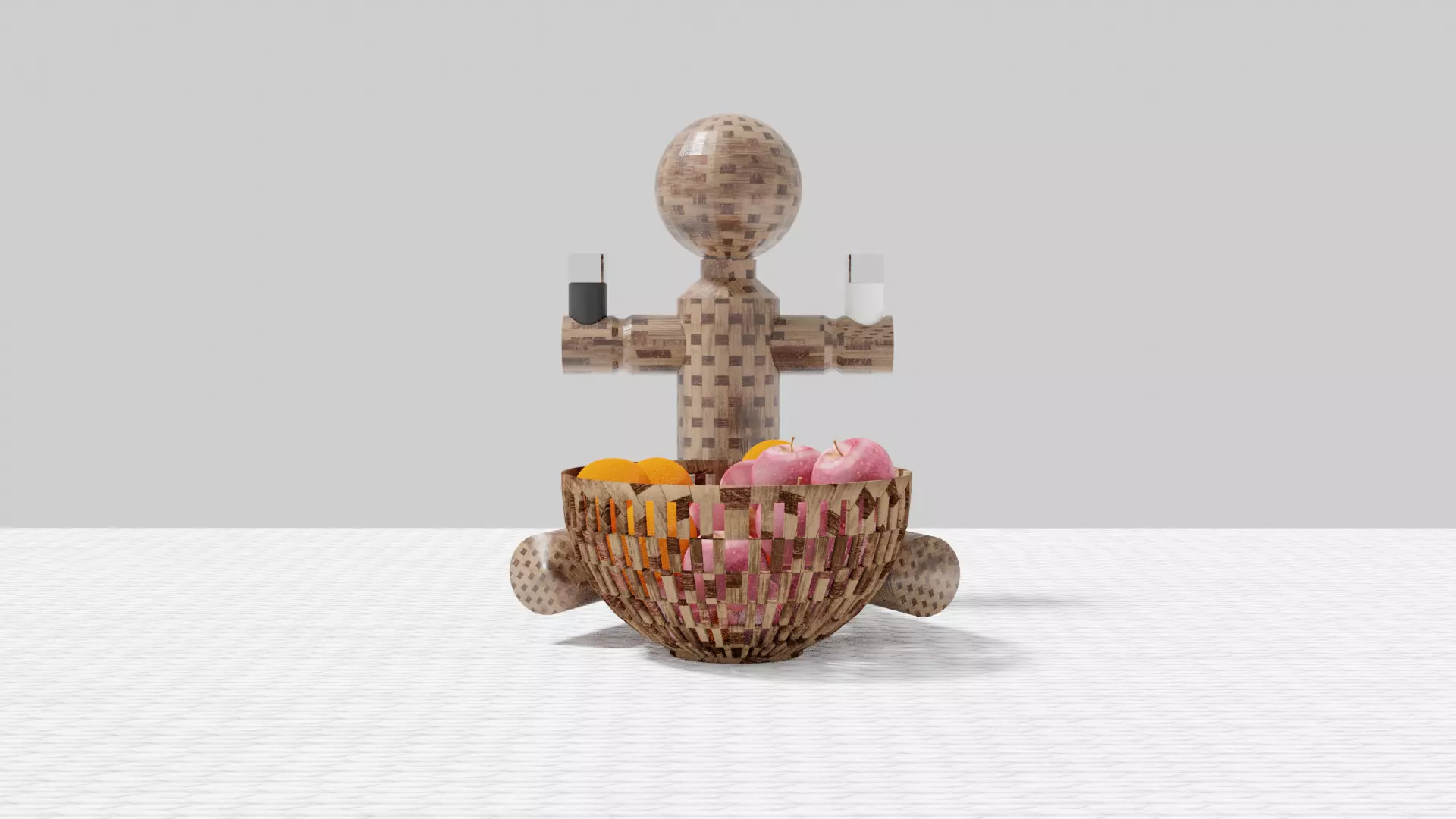 Wooden Basket and Salt Pepper Wooden Holder 3D print model