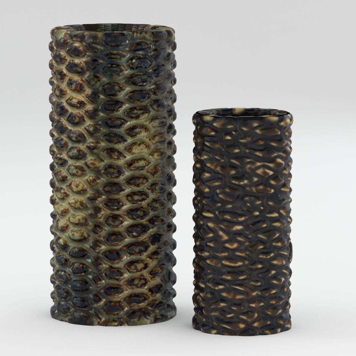 Pottery pair of vases 3D model_1