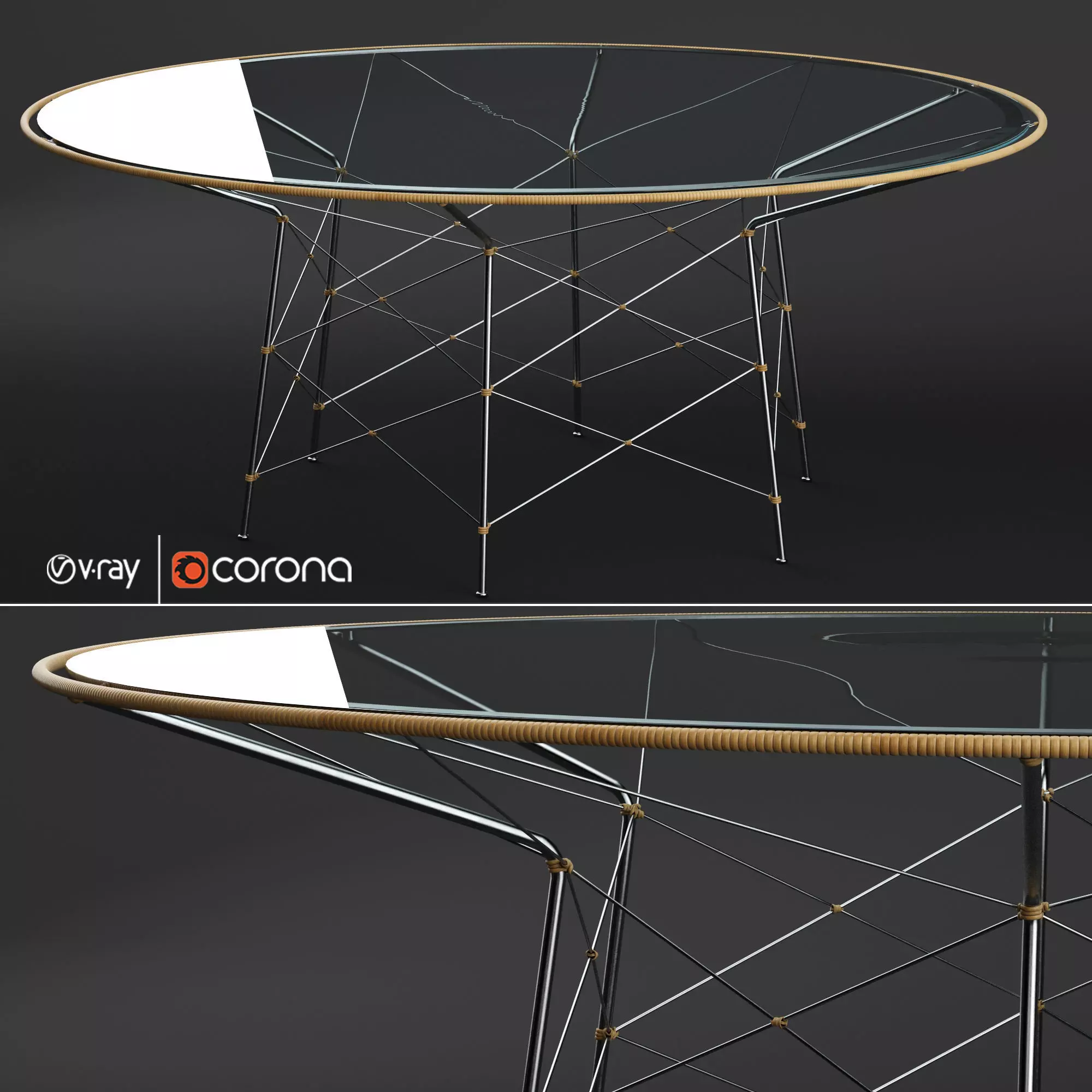 WHISK GLASS TOP DINING TABLE ROUND 180 3D model_0
