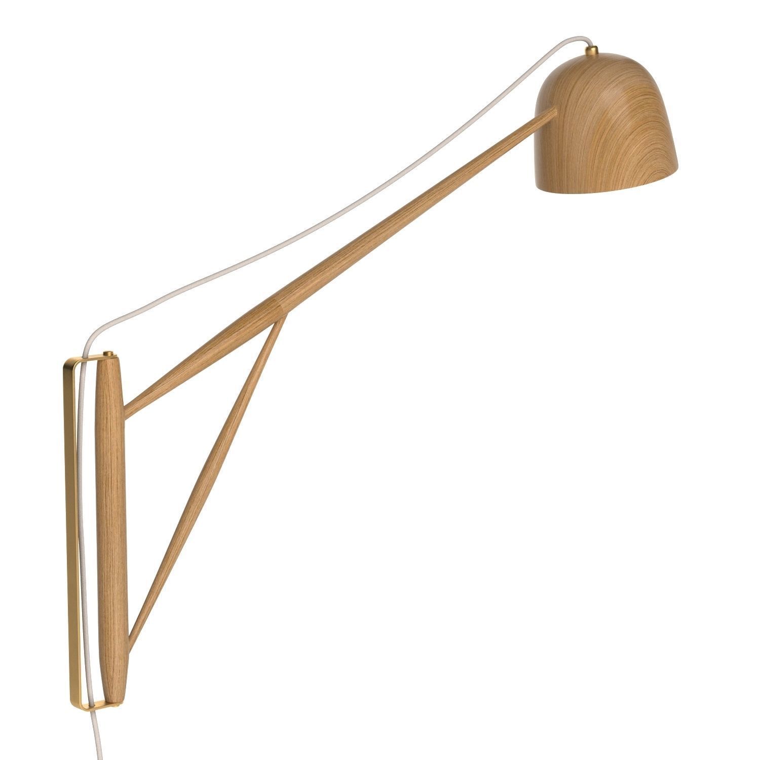 White Oak Crane Wall Swing Lamp 3D model_3