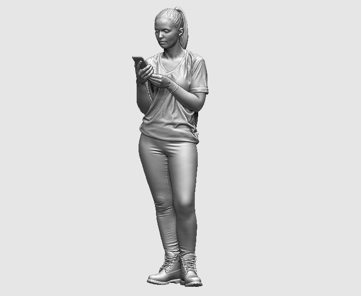 young girl looking on iphone in sportswear and timberland boots 3D print model_6