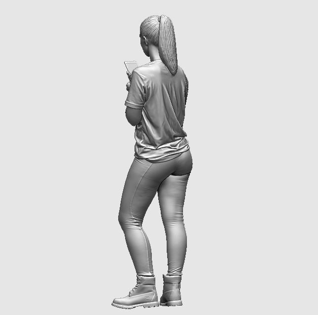 young girl looking on iphone in sportswear and timberland boots 3D print model_15