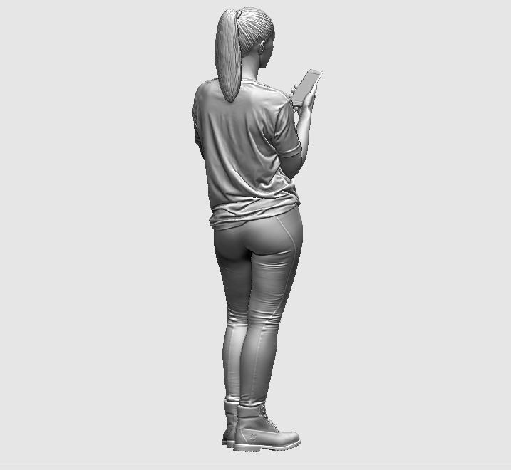 young girl looking on iphone in sportswear and timberland boots 3D print model_20
