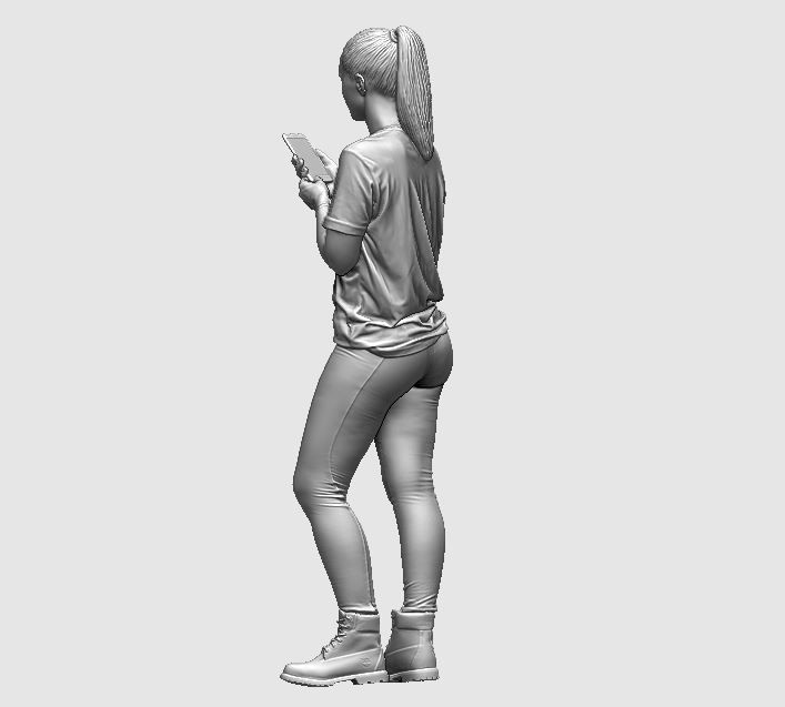 young girl looking on iphone in sportswear and timberland boots 3D print model_14