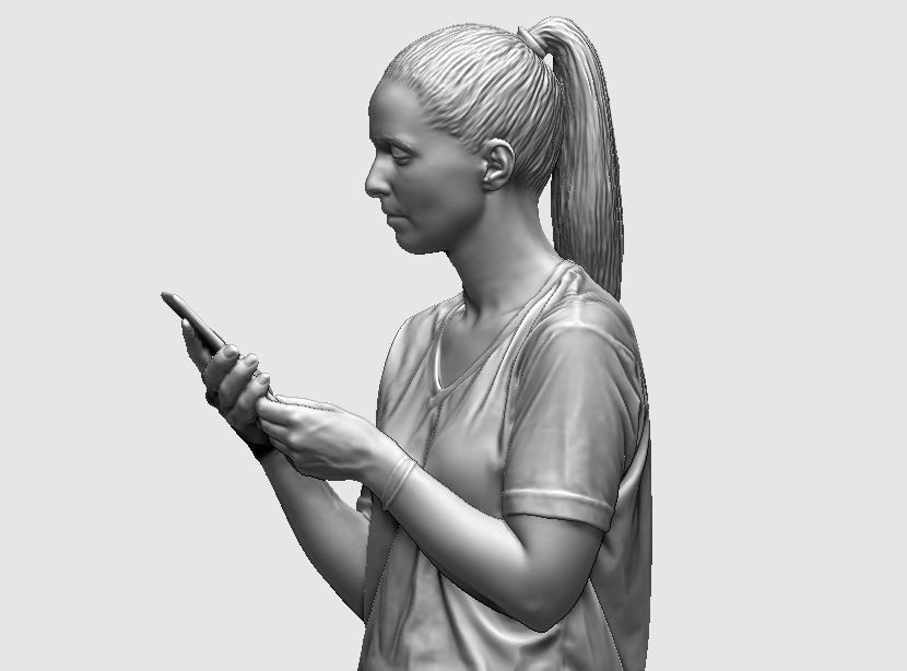 young girl looking on iphone in sportswear and timberland boots 3D print model_33