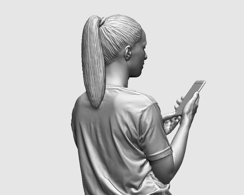 young girl looking on iphone in sportswear and timberland boots 3D print model_43