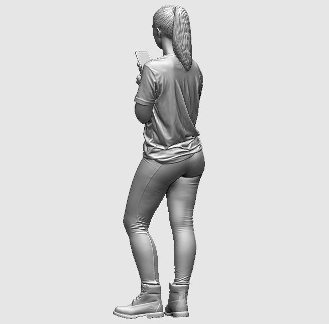 young girl looking on iphone in sportswear and timberland boots 3D print model_16
