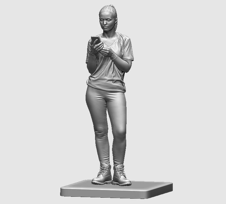 young girl looking on iphone in sportswear and timberland boots 3D print model_1