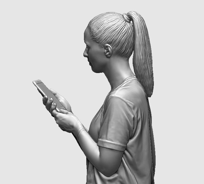 young girl looking on iphone in sportswear and timberland boots 3D print model_35