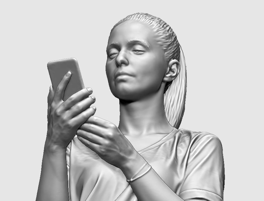 young girl looking on iphone in sportswear and timberland boots 3D print model_4