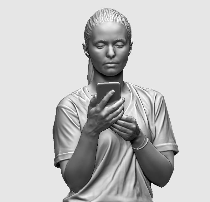 young girl looking on iphone in sportswear and timberland boots 3D print model_49