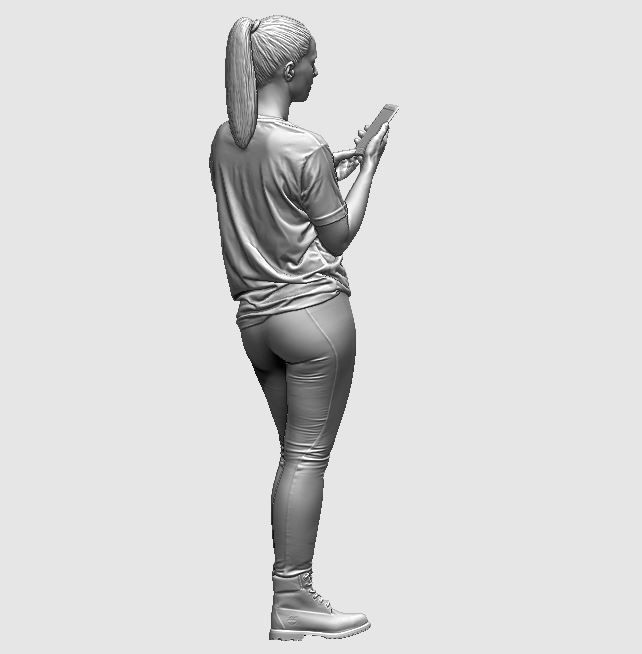 young girl looking on iphone in sportswear and timberland boots 3D print model_21