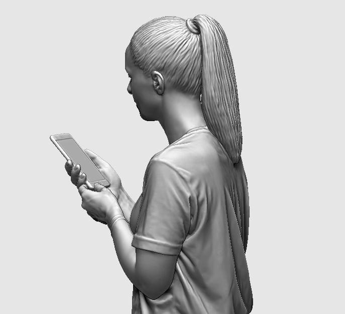 young girl looking on iphone in sportswear and timberland boots 3D print model_36
