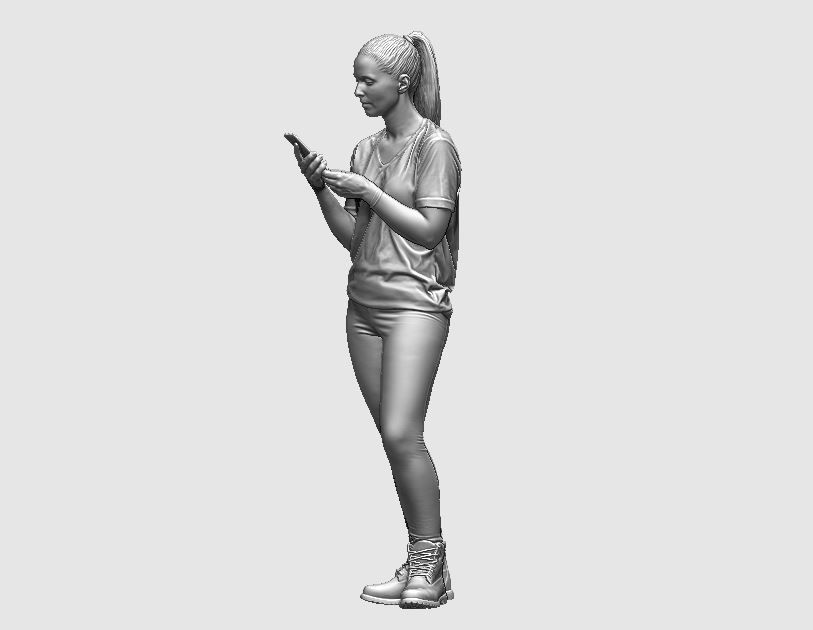 young girl looking on iphone in sportswear and timberland boots 3D print model_8