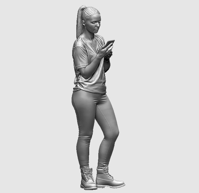 young girl looking on iphone in sportswear and timberland boots 3D print model_10