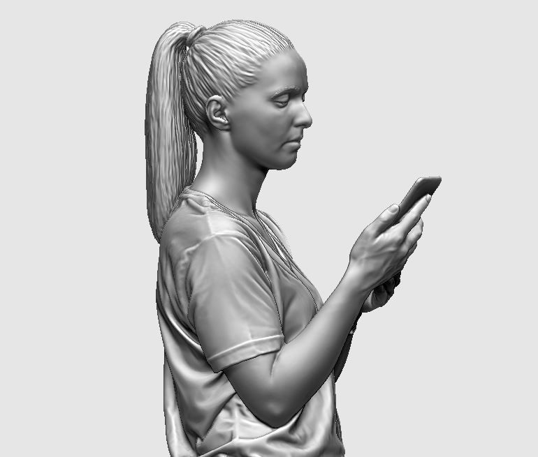 young girl looking on iphone in sportswear and timberland boots 3D print model_45