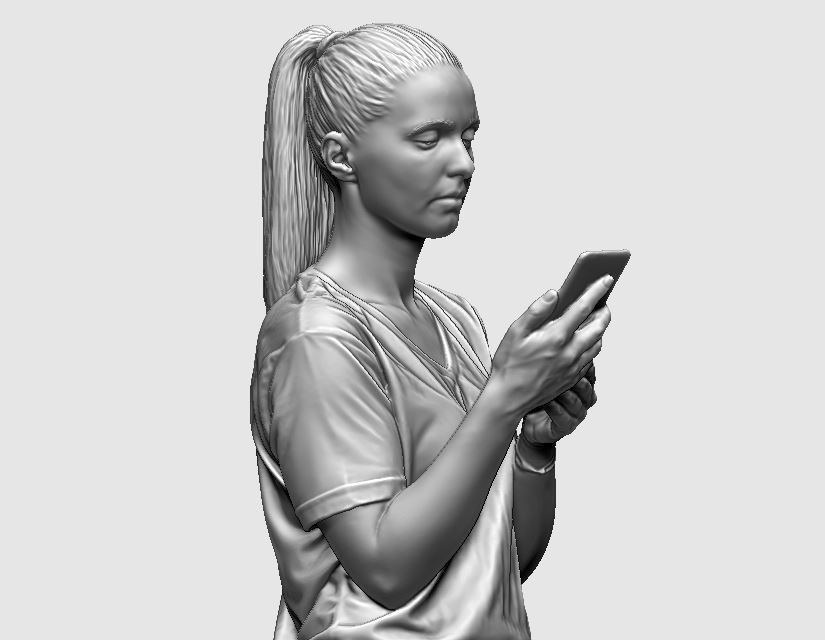 young girl looking on iphone in sportswear and timberland boots 3D print model_46