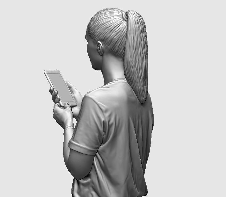 young girl looking on iphone in sportswear and timberland boots 3D print model_37
