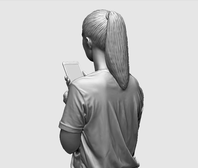 young girl looking on iphone in sportswear and timberland boots 3D print model_39