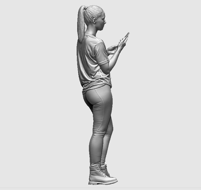 young girl looking on iphone in sportswear and timberland boots 3D print model_22