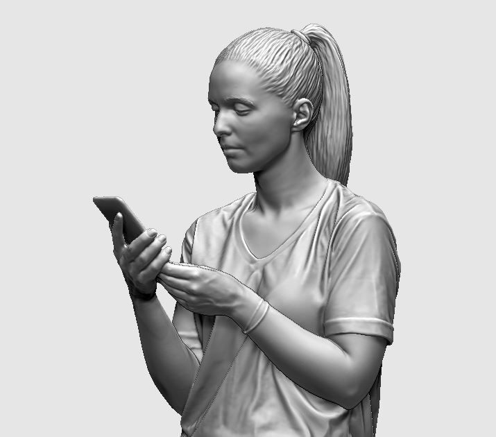 young girl looking on iphone in sportswear and timberland boots 3D print model_31
