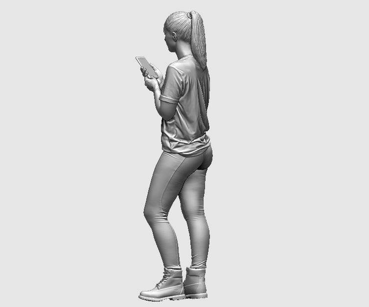 young girl looking on iphone in sportswear and timberland boots 3D print model_13