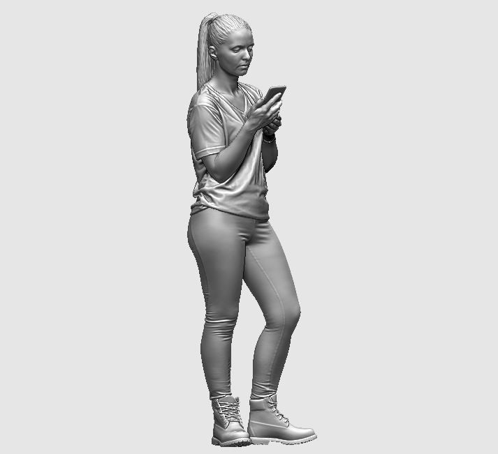 young girl looking on iphone in sportswear and timberland boots 3D print model_25
