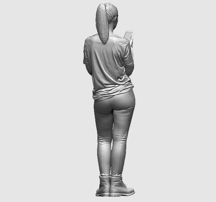 young girl looking on iphone in sportswear and timberland boots 3D print model_19