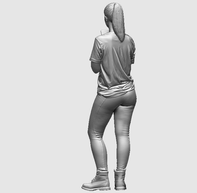 young girl looking on iphone in sportswear and timberland boots 3D print model_17