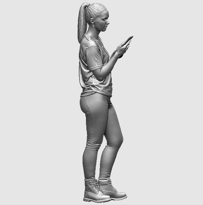 young girl looking on iphone in sportswear and timberland boots 3D print model_23