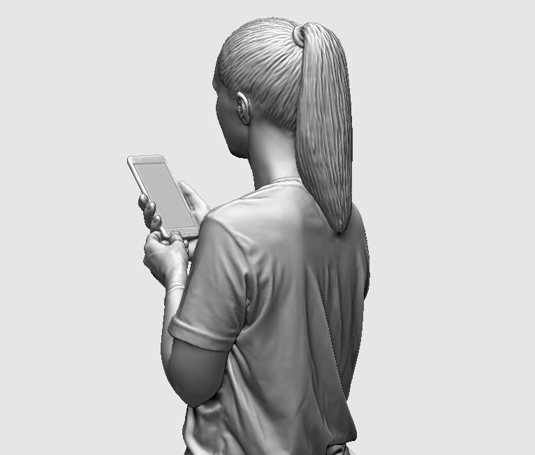 young girl looking on iphone in sportswear and timberland boots 3D print model_38