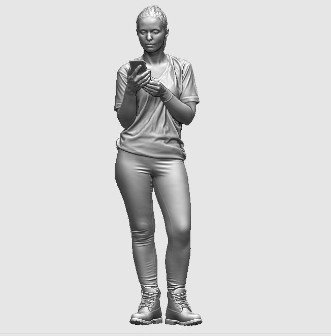 young girl looking on iphone in sportswear and timberland boots 3D print model_27