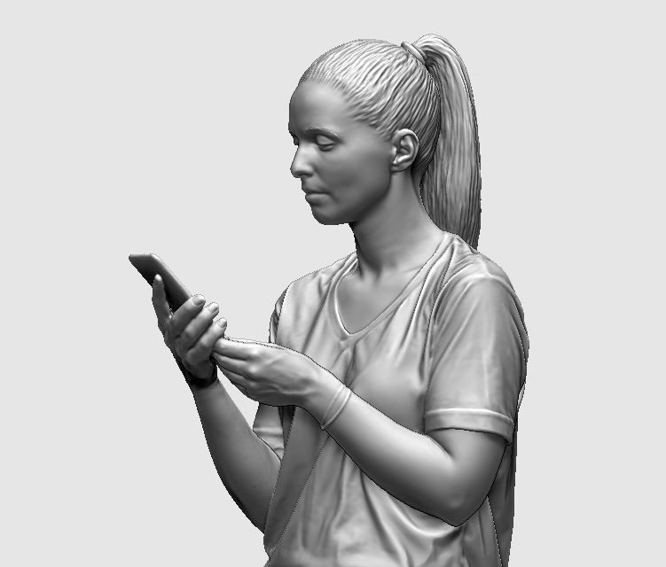 young girl looking on iphone in sportswear and timberland boots 3D print model_32