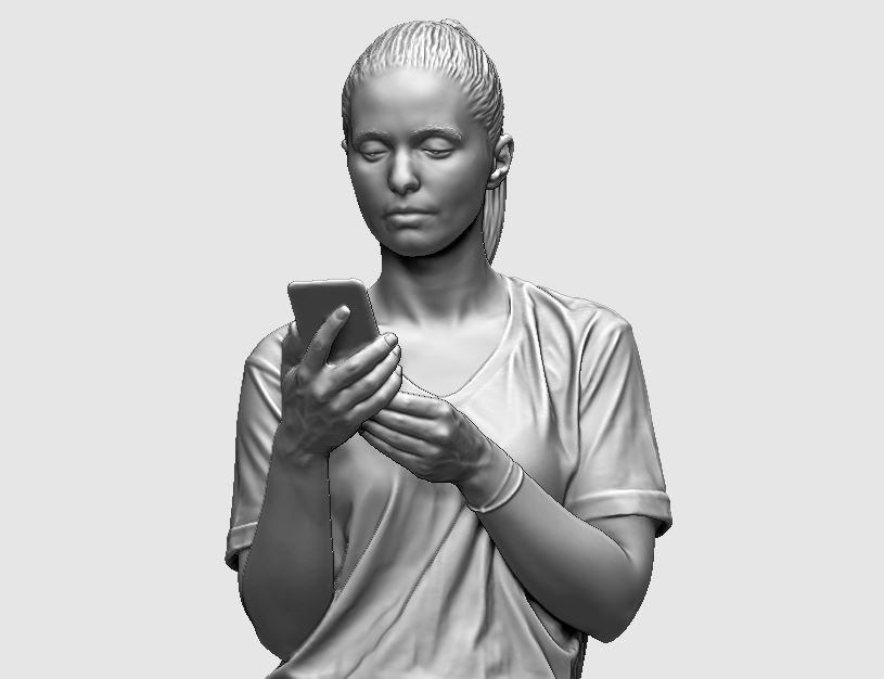 young girl looking on iphone in sportswear and timberland boots 3D print model_2