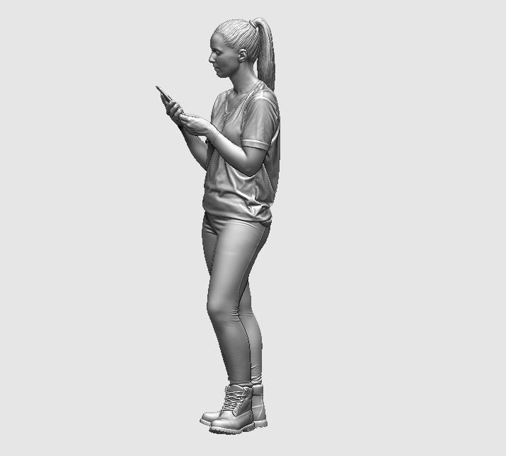 young girl looking on iphone in sportswear and timberland boots 3D print model_9