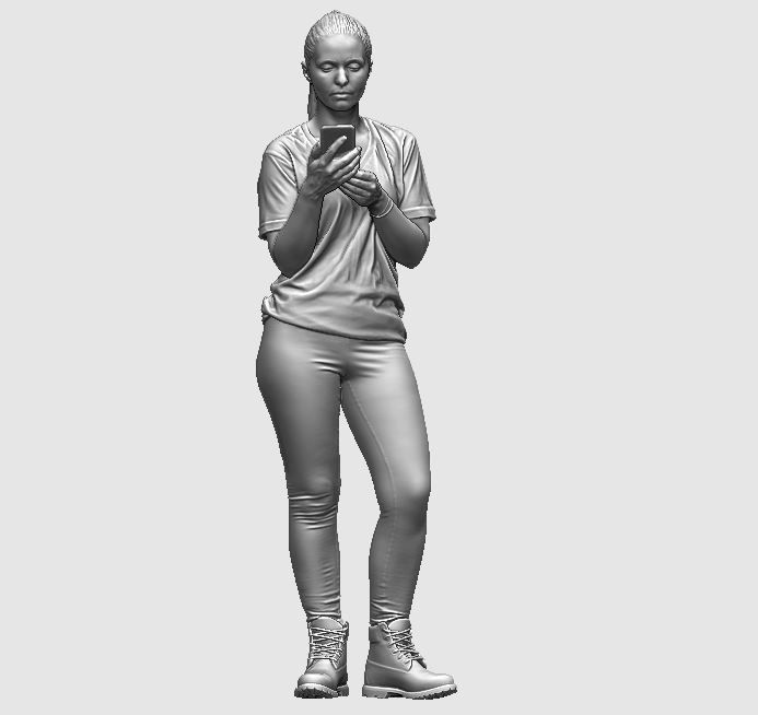 young girl looking on iphone in sportswear and timberland boots 3D print model_26