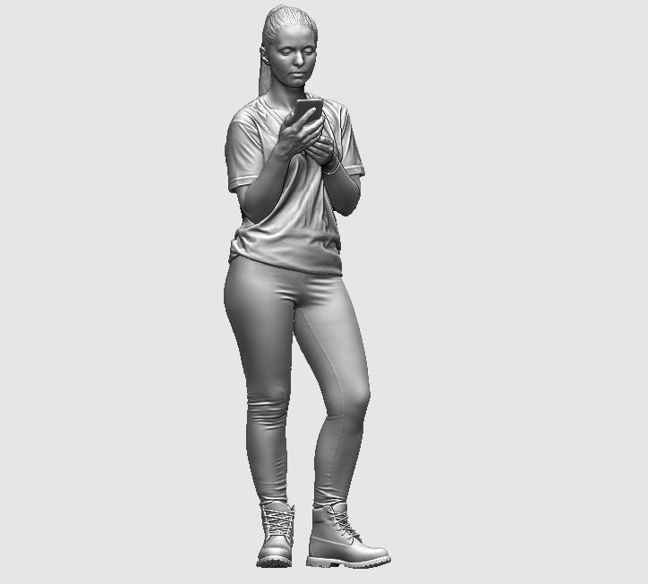 young girl looking on iphone in sportswear and timberland boots 3D print model_11